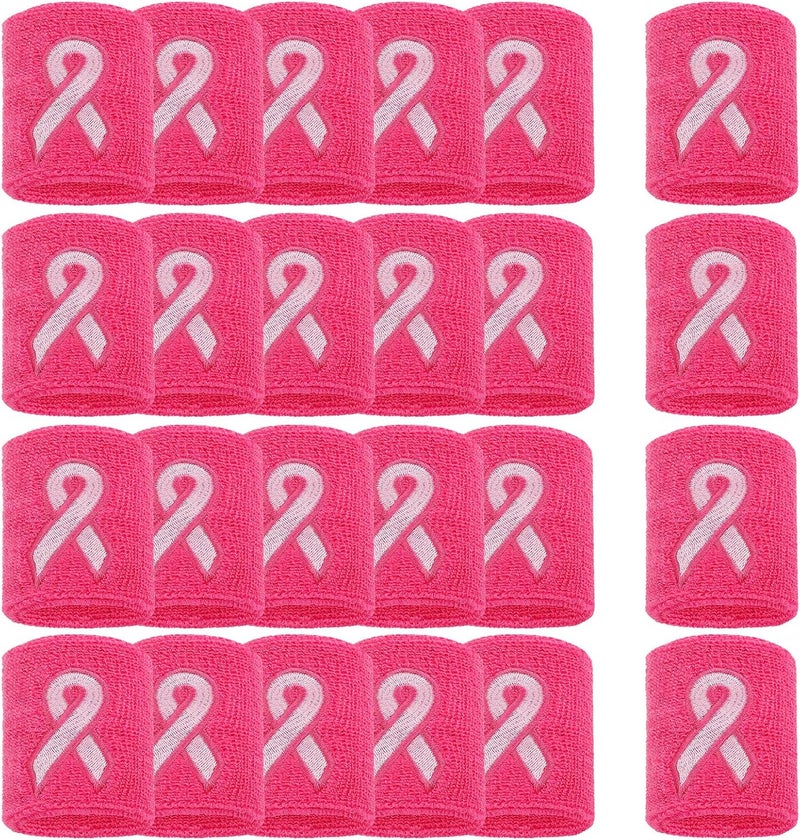 Biubee 12/24/48Pcs Breast Cancer Awareness Wristbands - Football Pink Ribbon Wristbands Bulk for Youth Men Women, Elastic Gymnastics Sports Wrist Sweatbands for Football Baseball Athletic Sports - Image 1